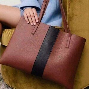VINCE CAMUTO Brown Vegan Leather Tote Bag Office Professional Shoulder Handbag